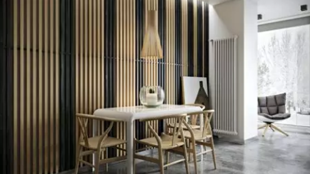 Wall cladding with decorative wooden panels