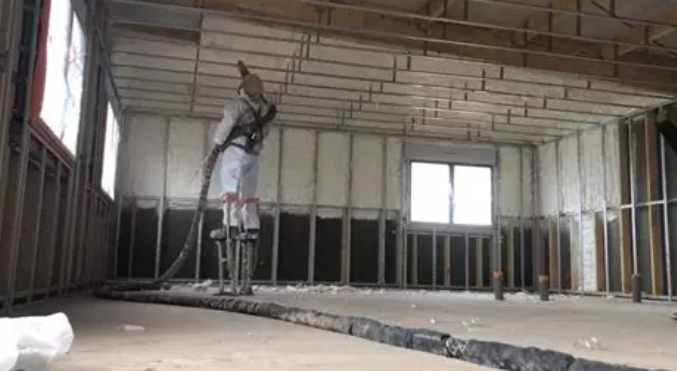 Acoustic ceiling insulation by projection