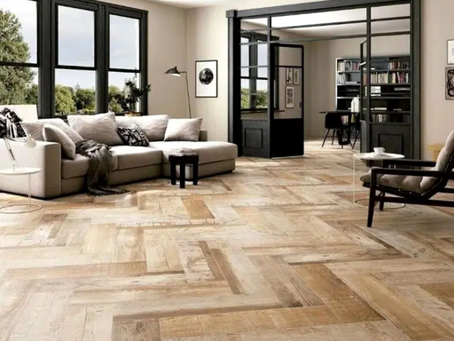 Pose de carrelage imitation parquet sur 15 m²